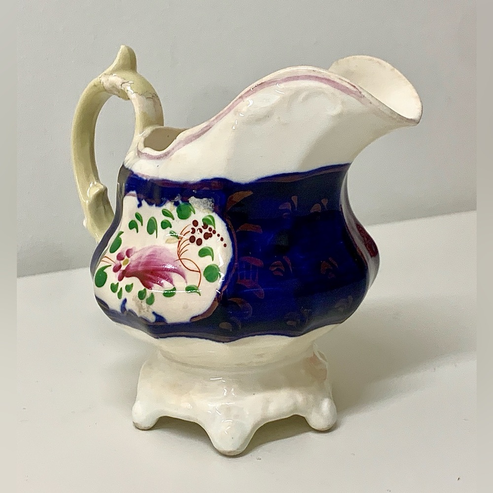 19th Century Vintage Gaudy Welsh Feather Pattern Thorn Handled Creamer Jug